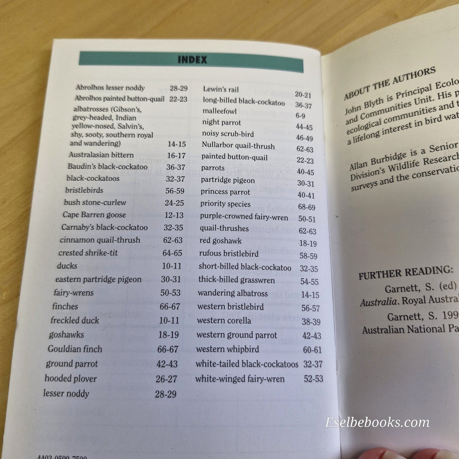 Threatened and RARE BIRDS  of Western Australia by J D Blyth & A H Burbidge