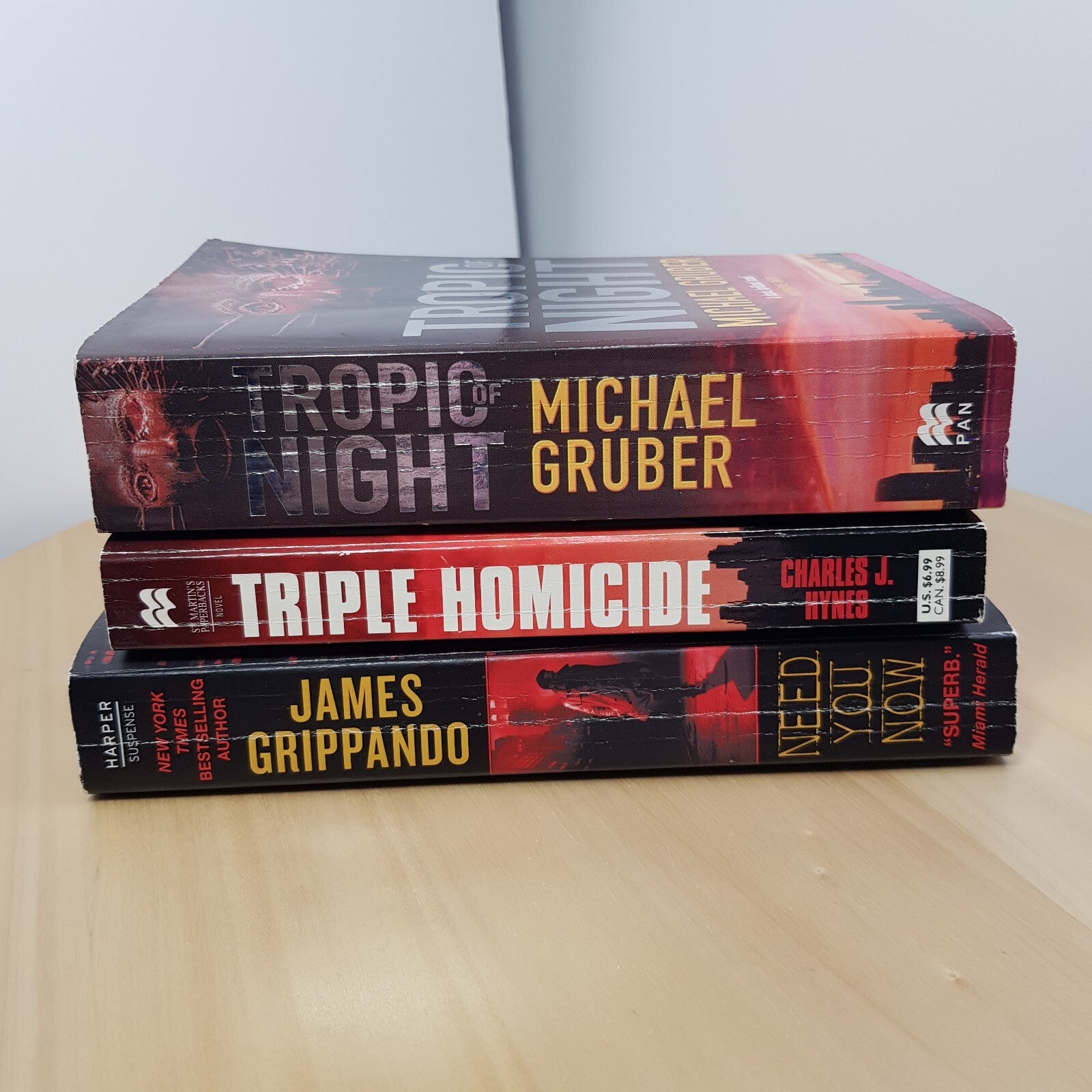 3 x crime thriller paperbacks - Need you now/Tropic of night/Triple homicide