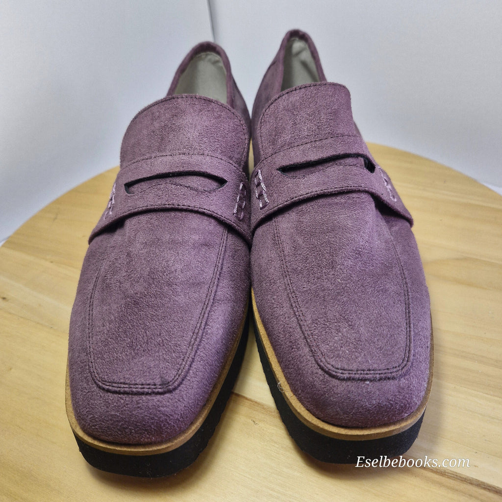 WA Oriental Traffic dark plum suede loafers - size 40 with black rubber soles