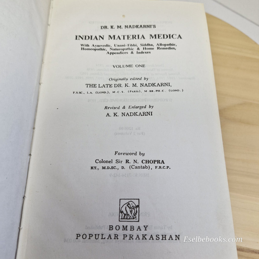 Indian Materia Medica vols 1 & 2 by Dr K M Nadkarni 2002 - hardbacks