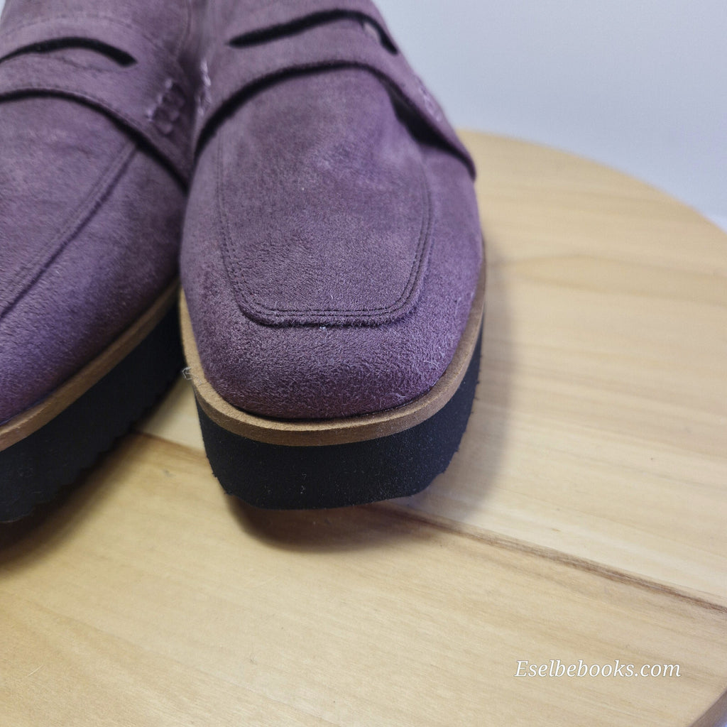 WA Oriental Traffic dark plum suede loafers - size 40 with black rubber soles