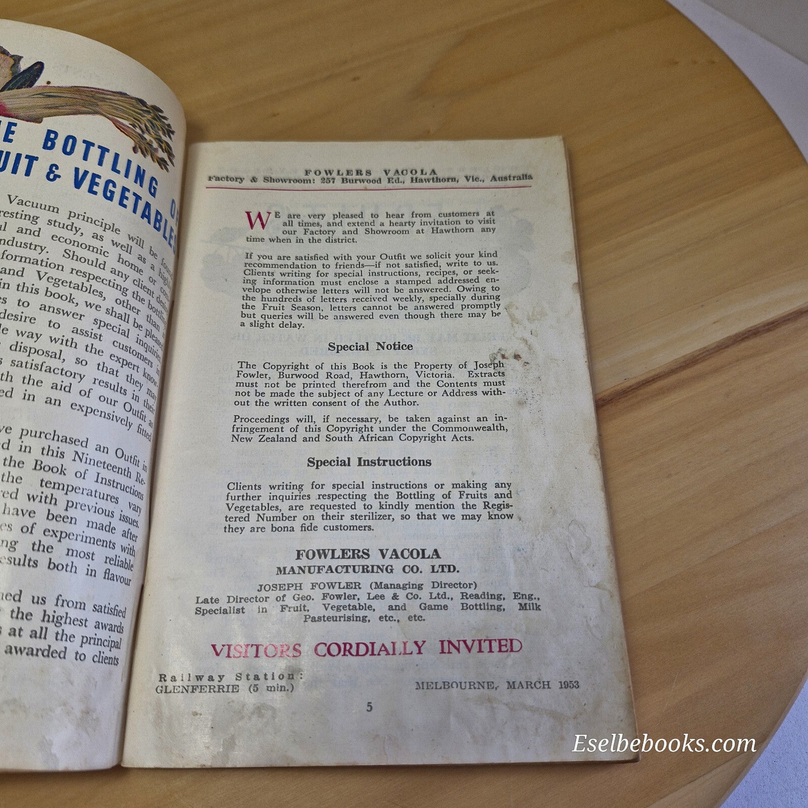 Fowler's method of bottling fruits and vegetables 19th edition - vintage pape...