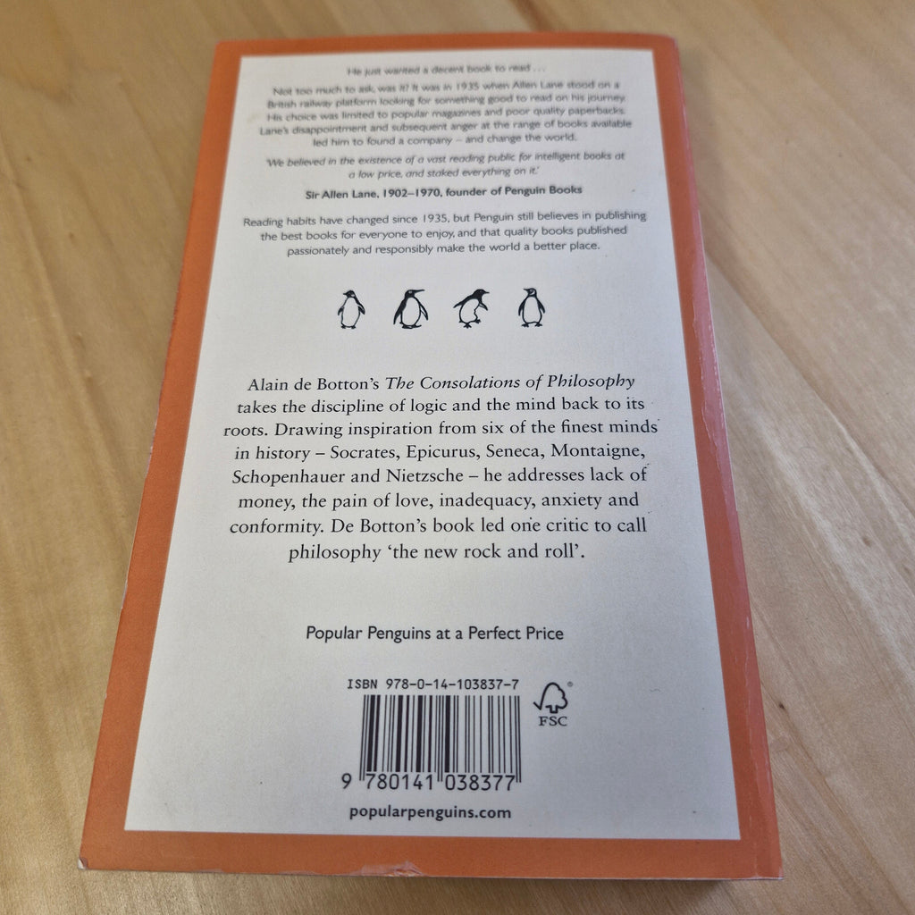 The consolations of philosophy by Alain De Botton - Penguin Books orange cover