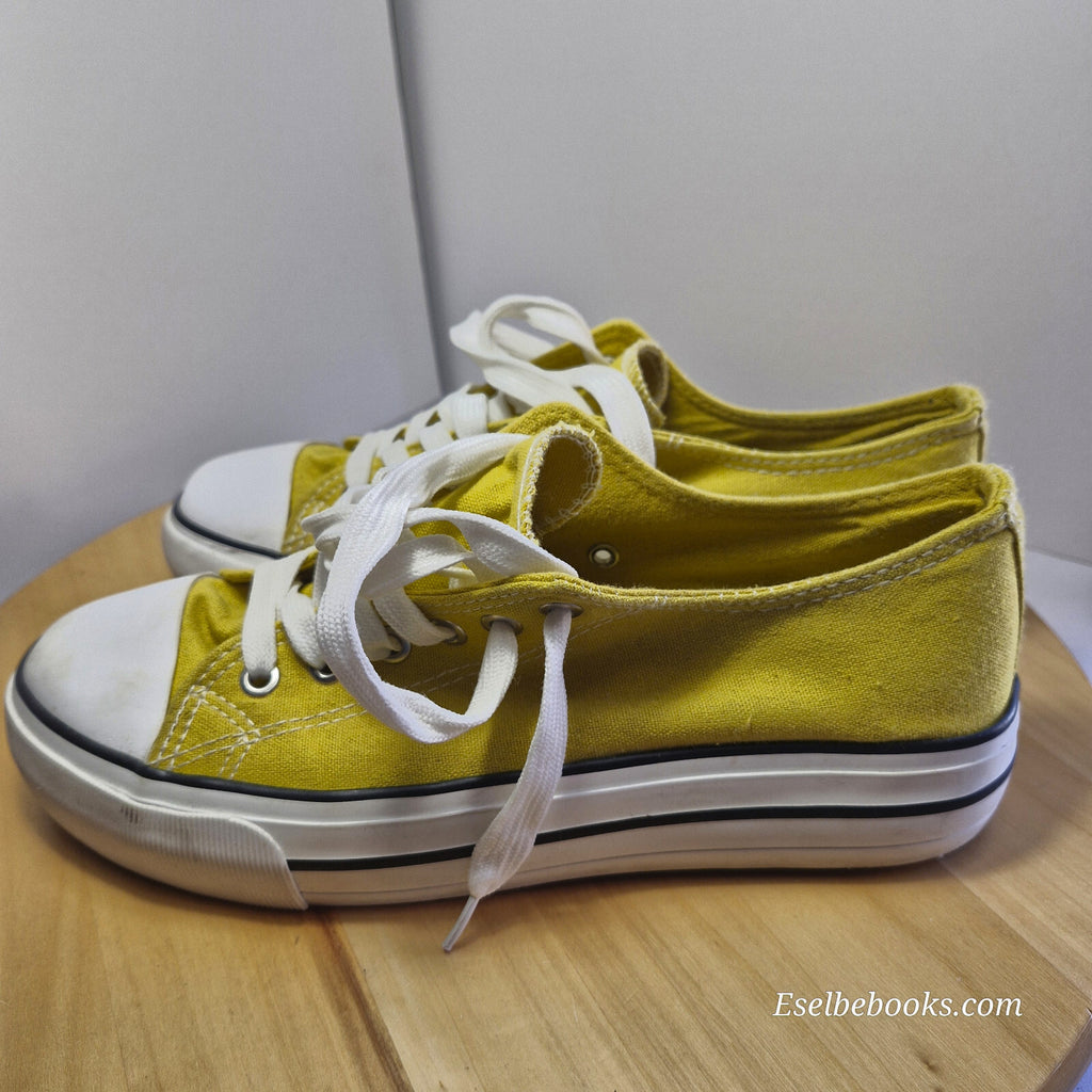 Rubi size 40 lace up shoes - mustard yellow  canvas with white rubber soles