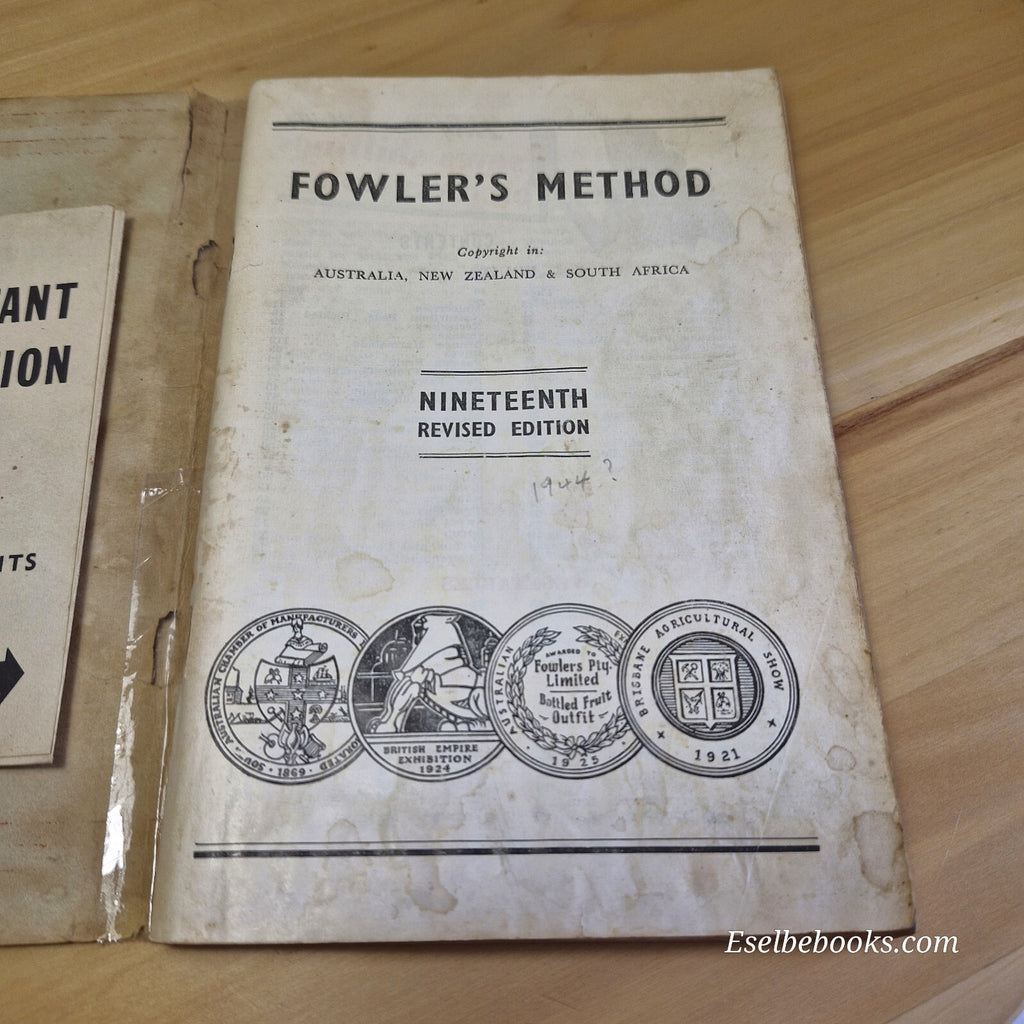 Fowler's method of bottling fruits and vegetables 19th edition - vintage pape...