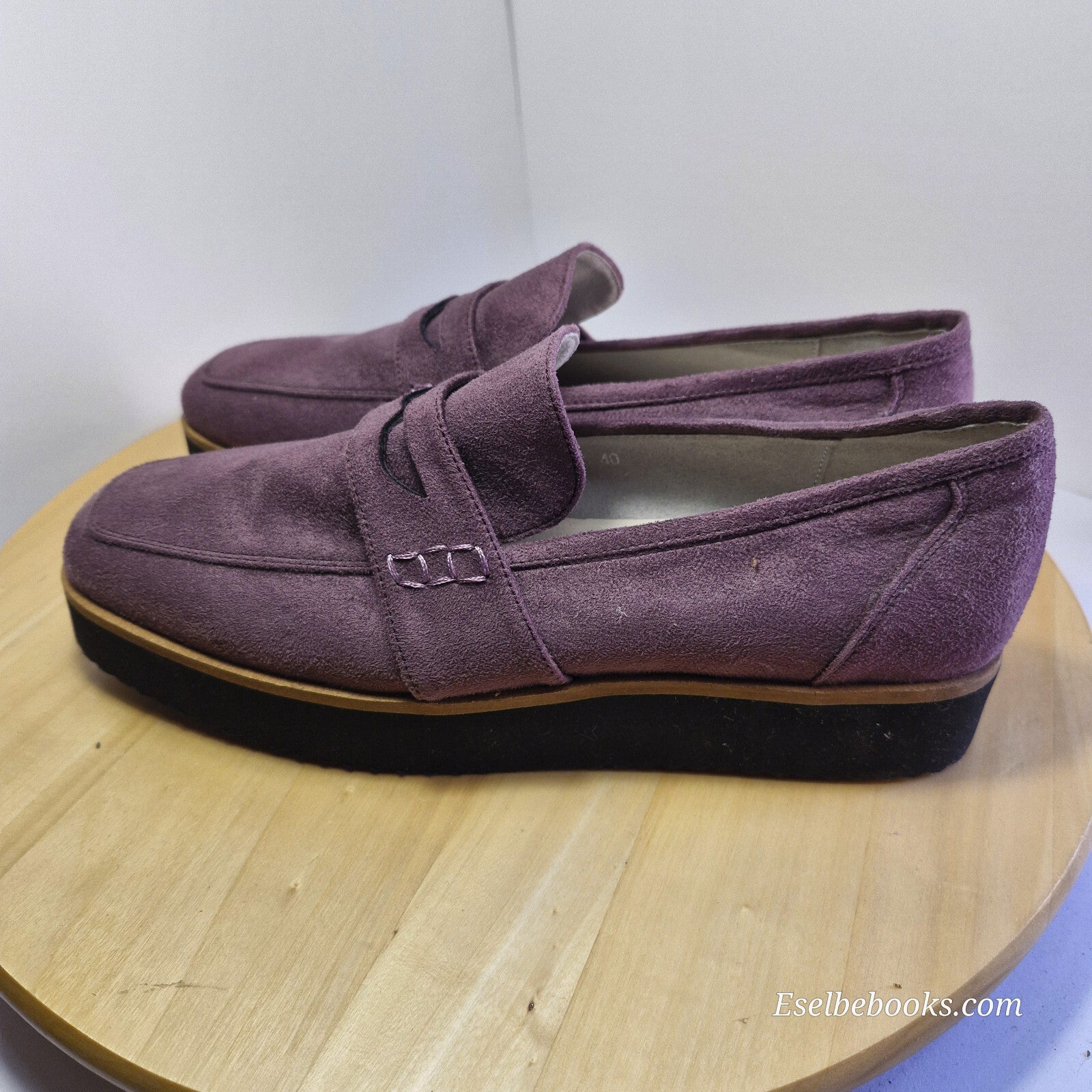 WA Oriental Traffic dark plum suede loafers - size 40 with black rubber soles