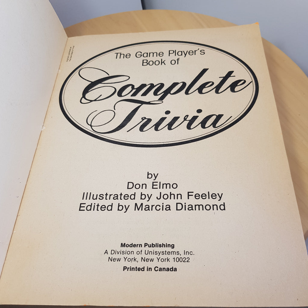 The Game Players Book of Complete Trivia by Don Elmo - 1984 - paperback