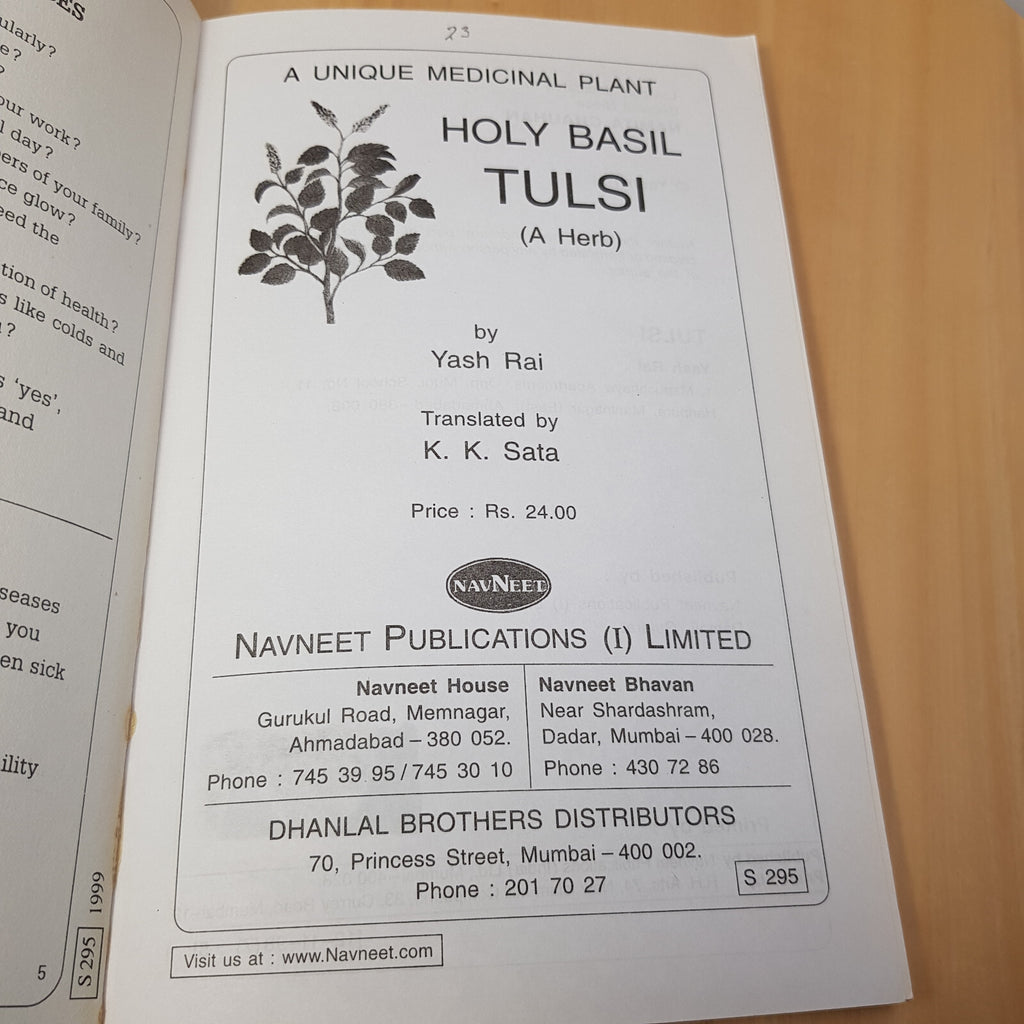 Health: Health Books Tulsi-Holy Basil By Yash Rai · 1998 - vintage paperback