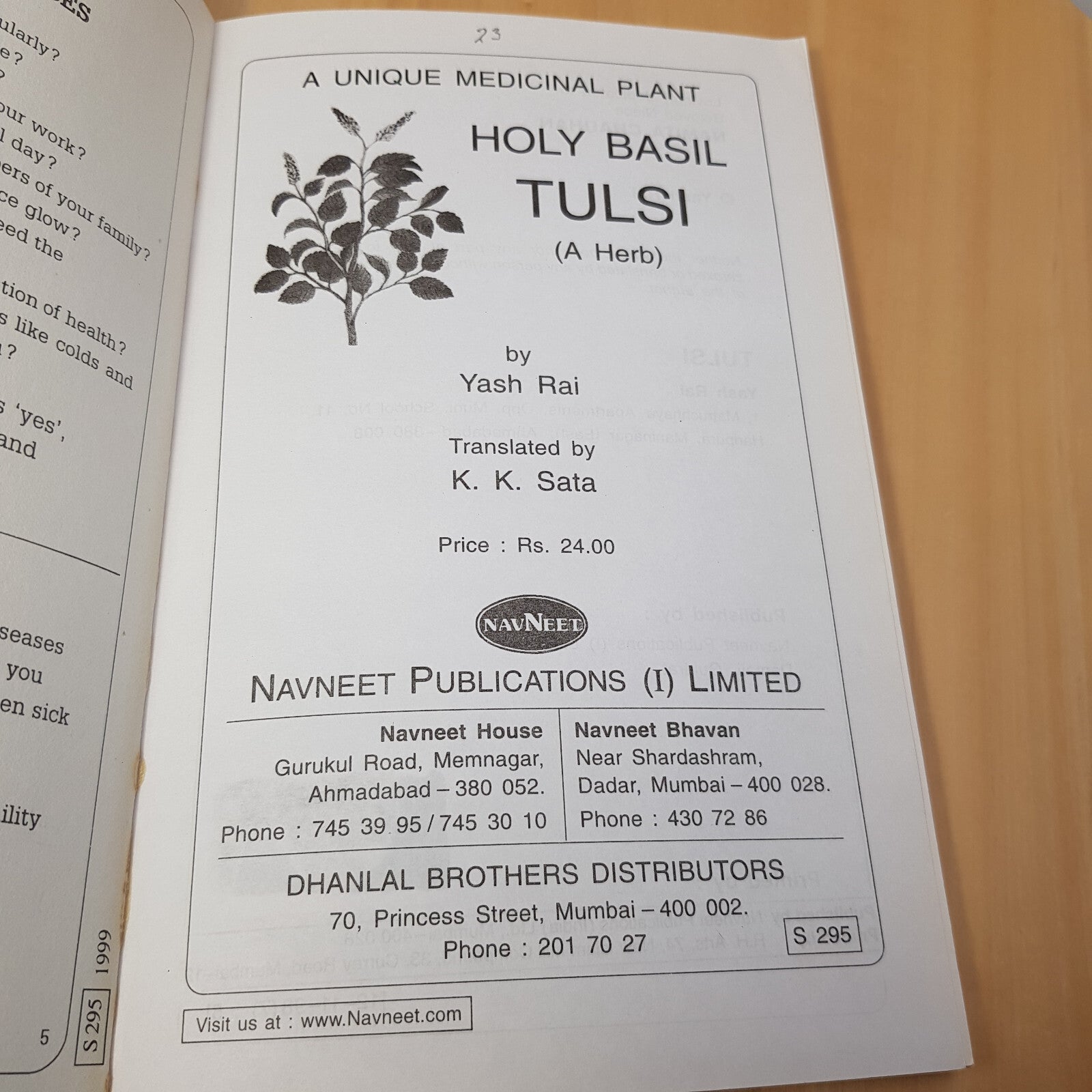 Health: Health Books Tulsi-Holy Basil By Yash Rai · 1998 - vintage paperback