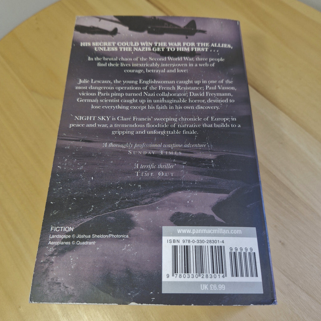 Historical WWII fiction: Night Sky By Clare Francis · 1984 - paperback