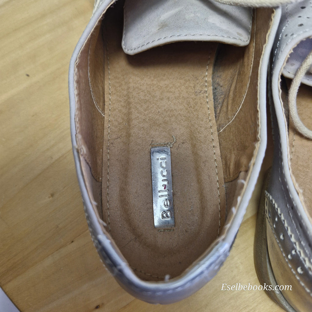 Bellucci size 40 lace up shoes - silver/white/beige with grey rubber soles