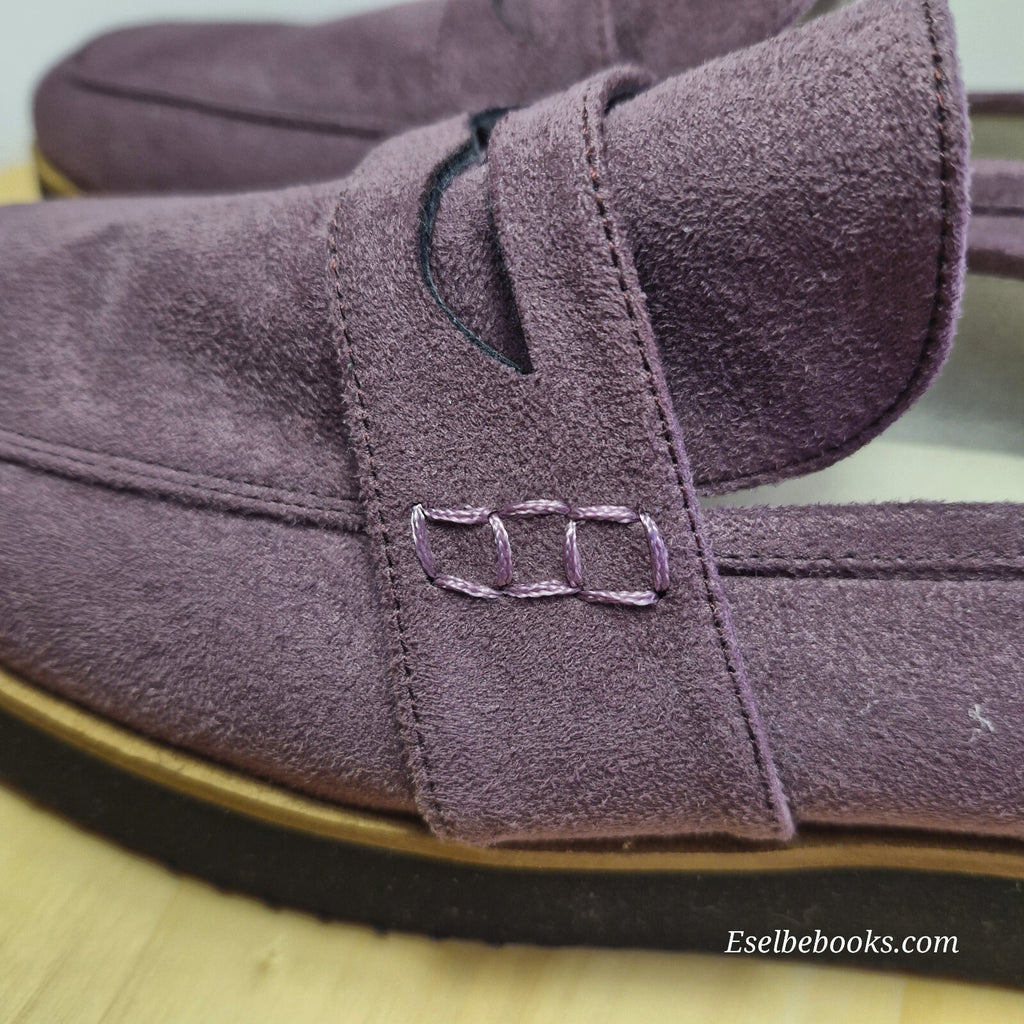 WA Oriental Traffic dark plum suede loafers - size 40 with black rubber soles