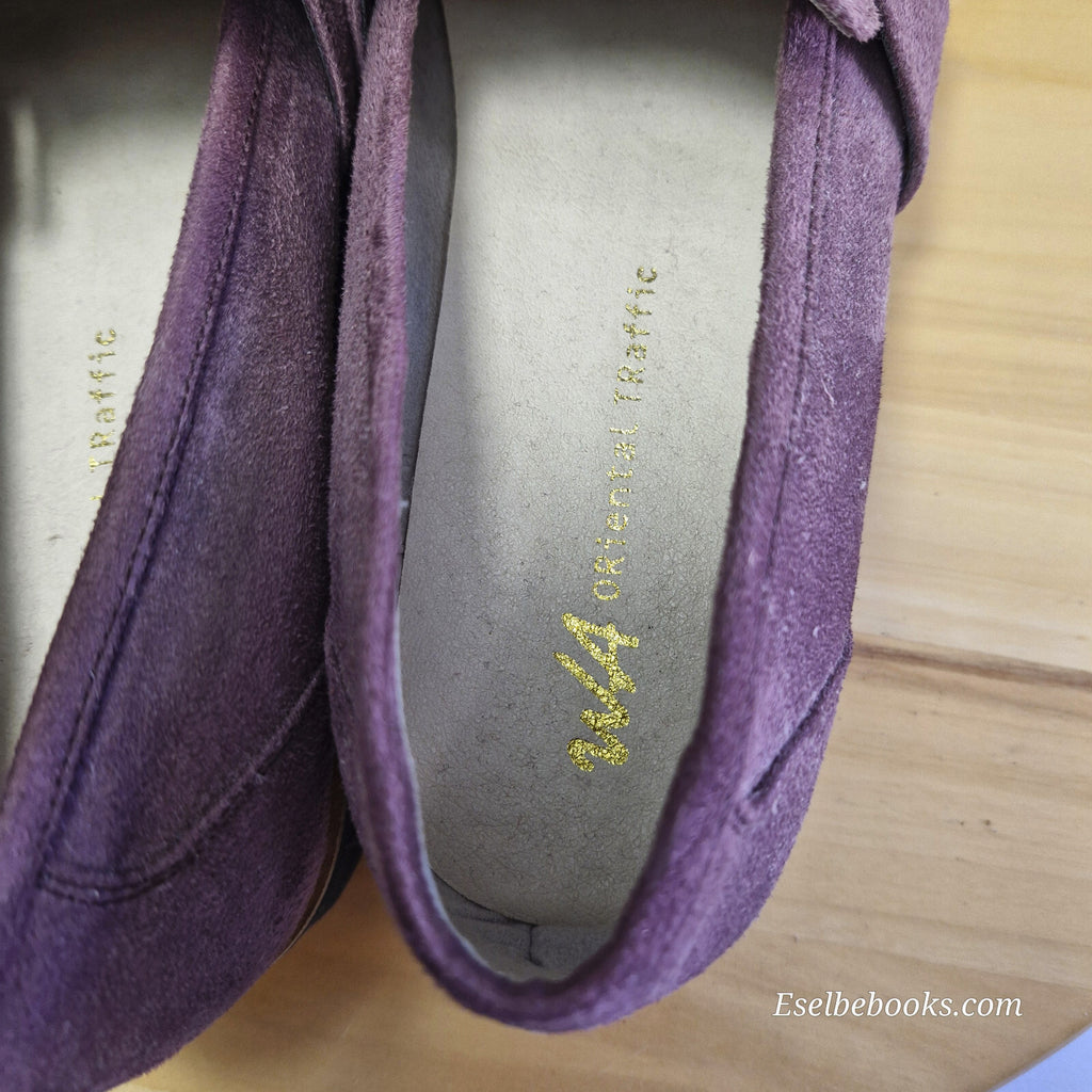 WA Oriental Traffic dark plum suede loafers - size 40 with black rubber soles