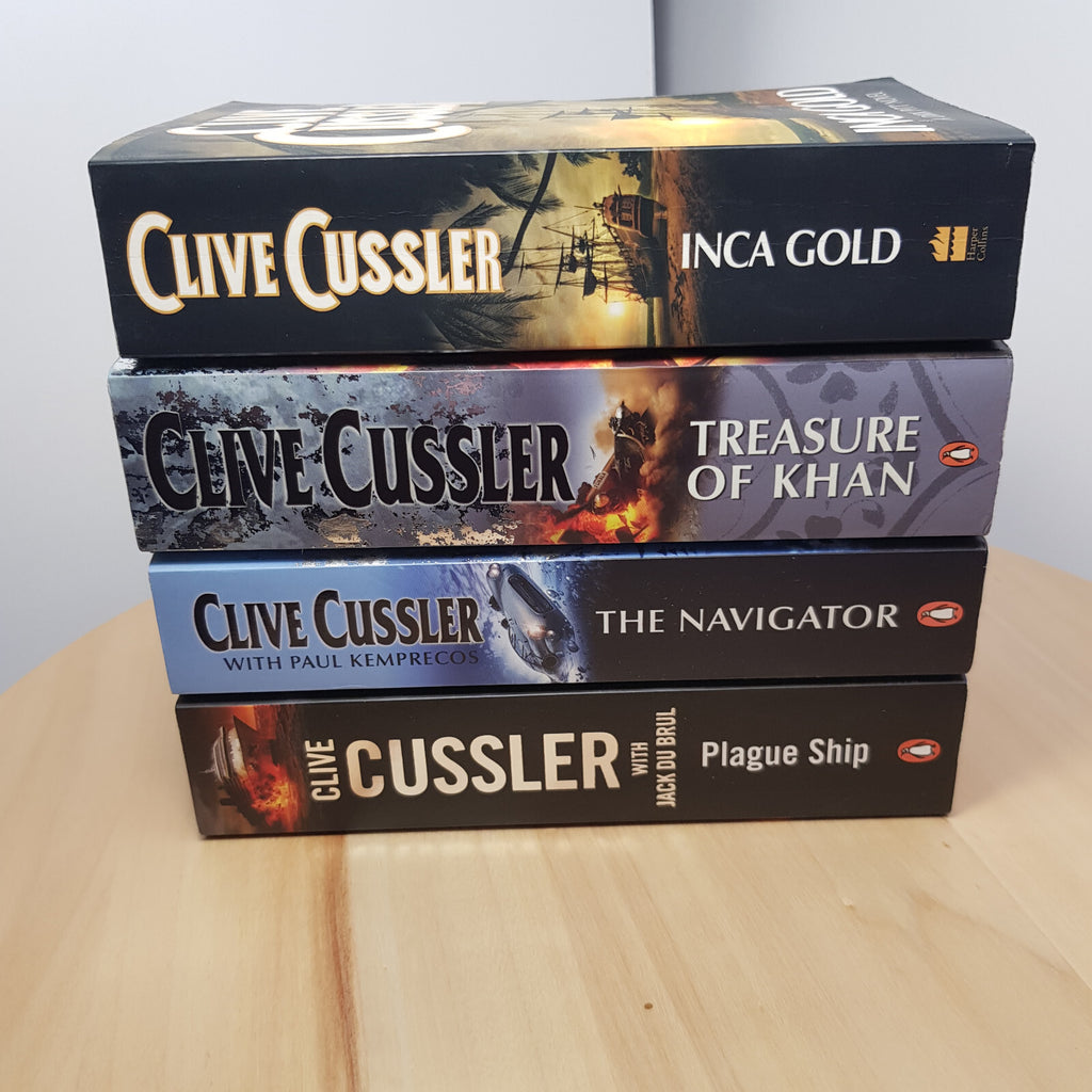 4 x Clive Cussler book bundle - Inca Gold/Treasure of Khan/The Navigator/Plag...